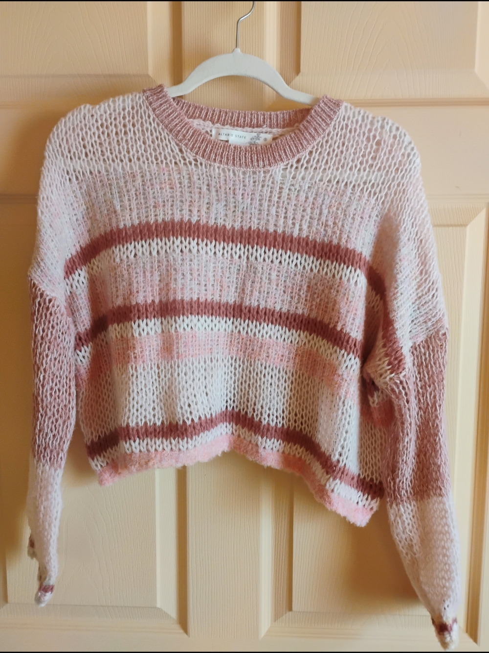 Altar'd State Cozy Pink Striped Open-Knit Sweater